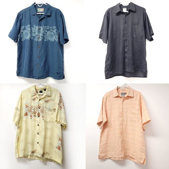 Other - BUNDLE (4) L Mens Short Sleeve Button Down Shirt Size L Hawaiian Silk Linen